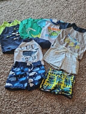 Assorted Boys' Blue & Green Kids Swim Tops and Shorts Set